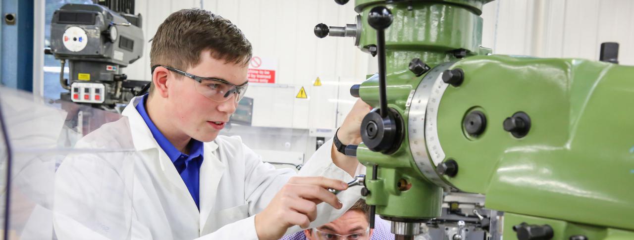 Engineering Student with Machine at Bournemouth & Poole college