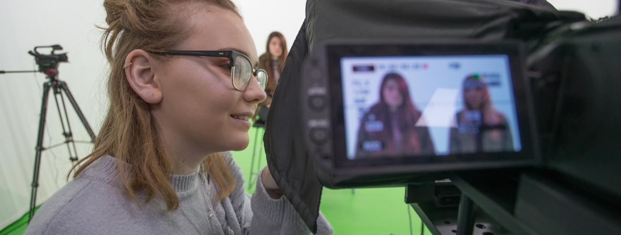 Media students using the green screen at The Bournemouth & Poole College, Dorset