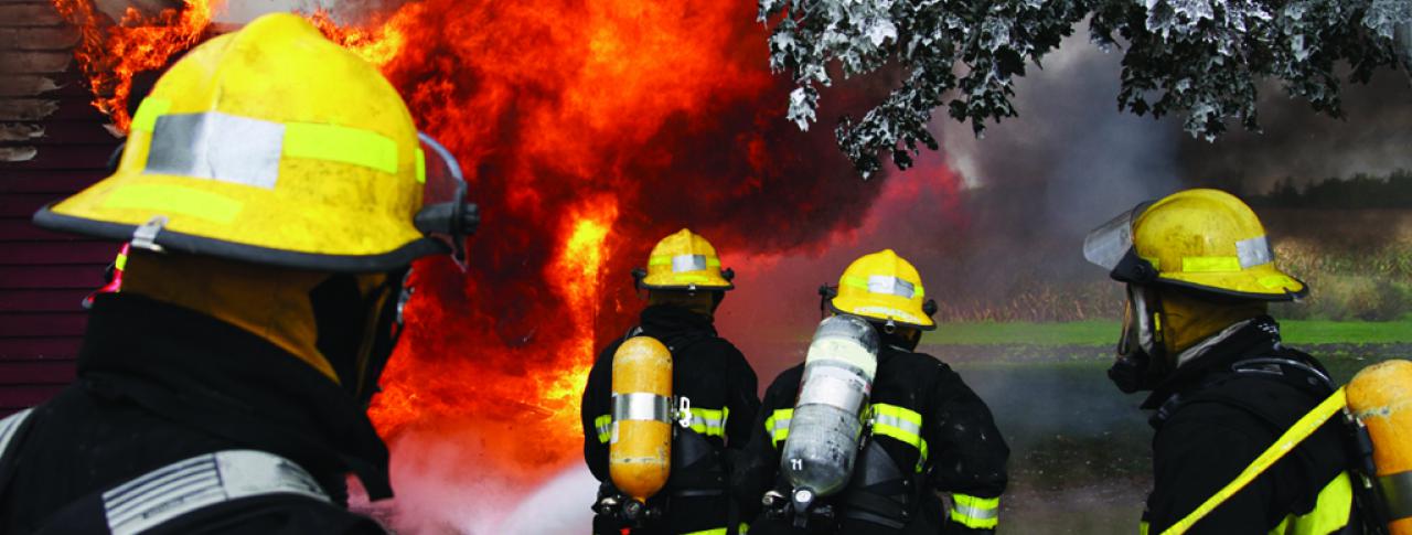 Uniformed Public Services Fireman In Action 